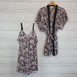 Val Mode Vintage Floral Kimono and Slip Dress Set Womens Size L